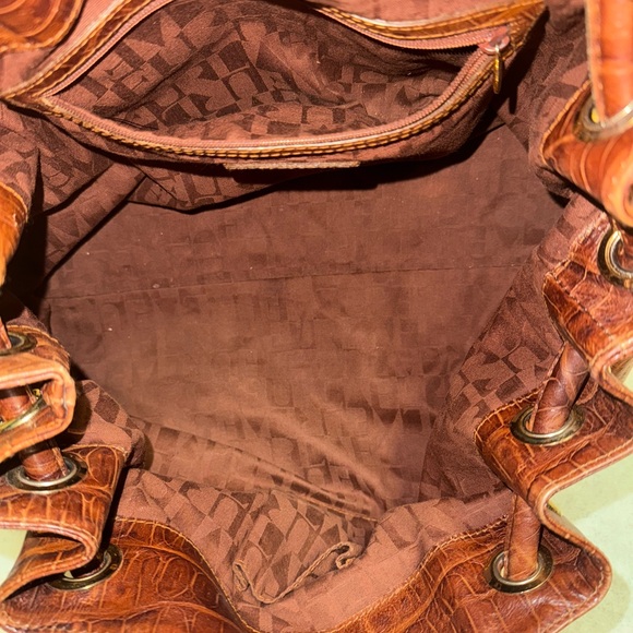 Vintage Y2K Furla Brown Croc-Embossed Genuine Leather Tote Bag - Picture 14 of 14